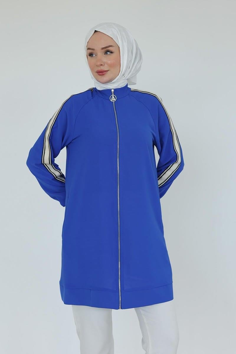 ARMİNE TREND Boydan Fermuarlı Kolları Ribanalı Tunik Saks 25YT414