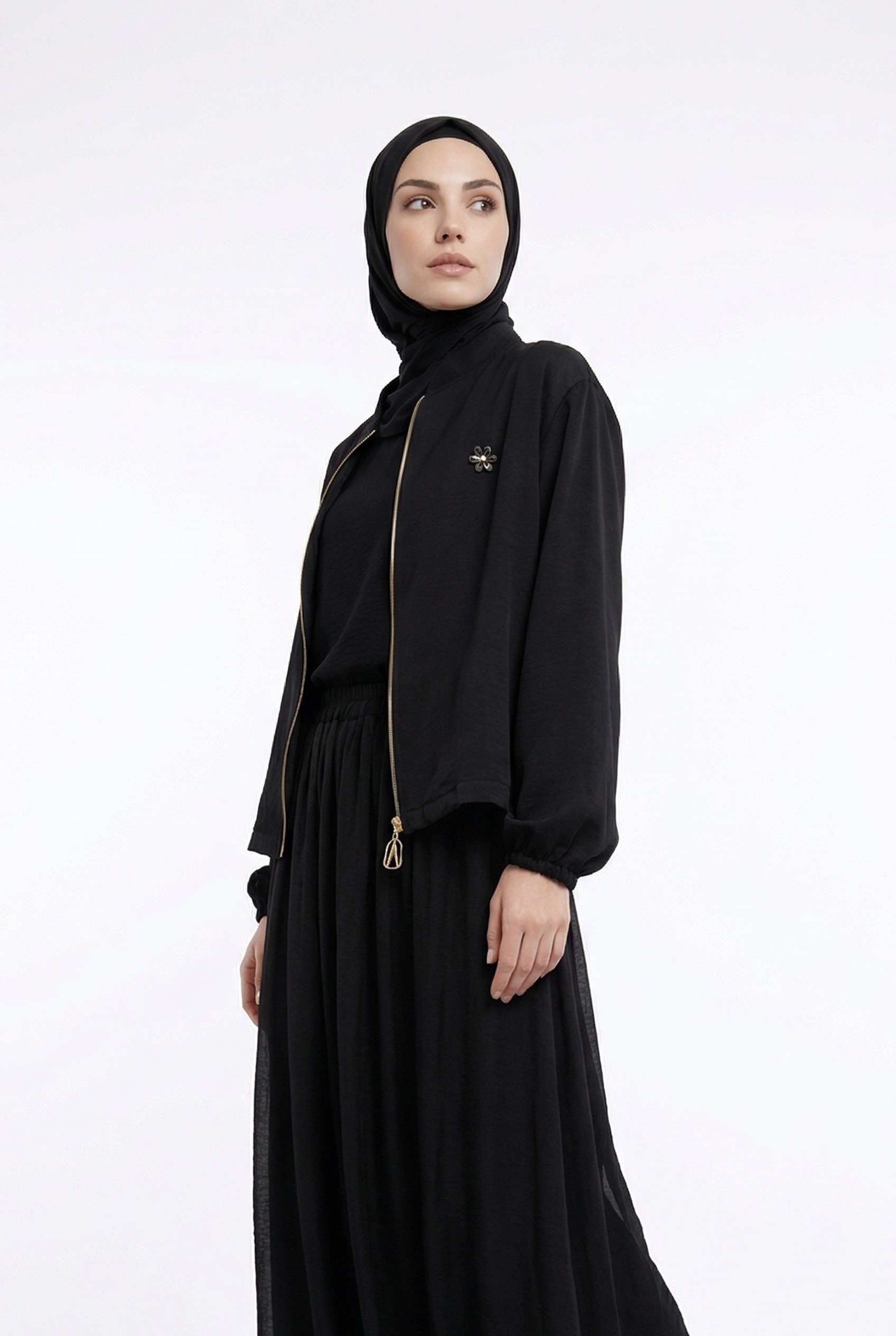 Armine TREND Broş Detaylı Şifon Etekli ve içlikli Takım Siyah 26YT649