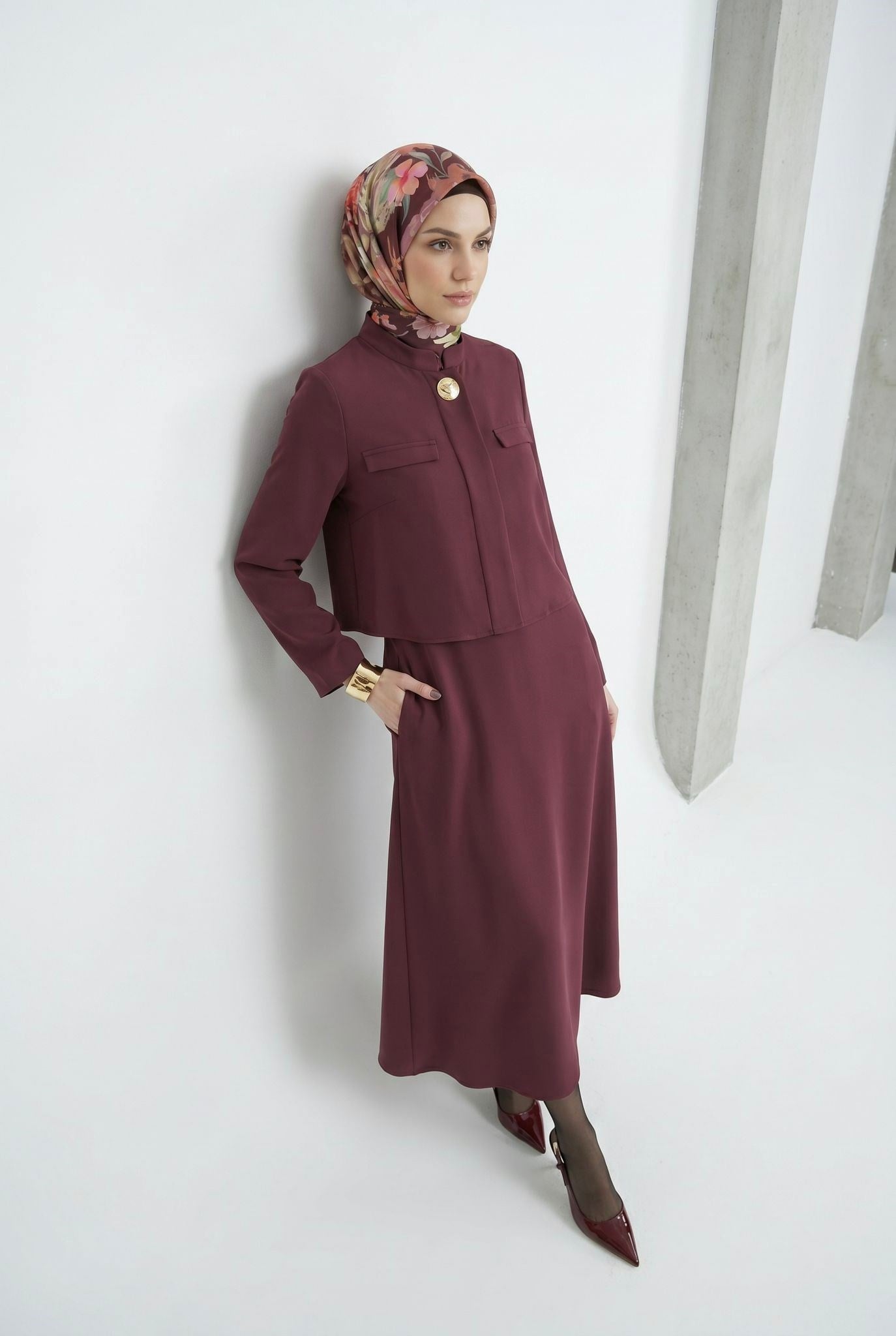 Armine TREND Büyük Düğme Detaylı Ceket Jile Takım Mürdüm 26YT616