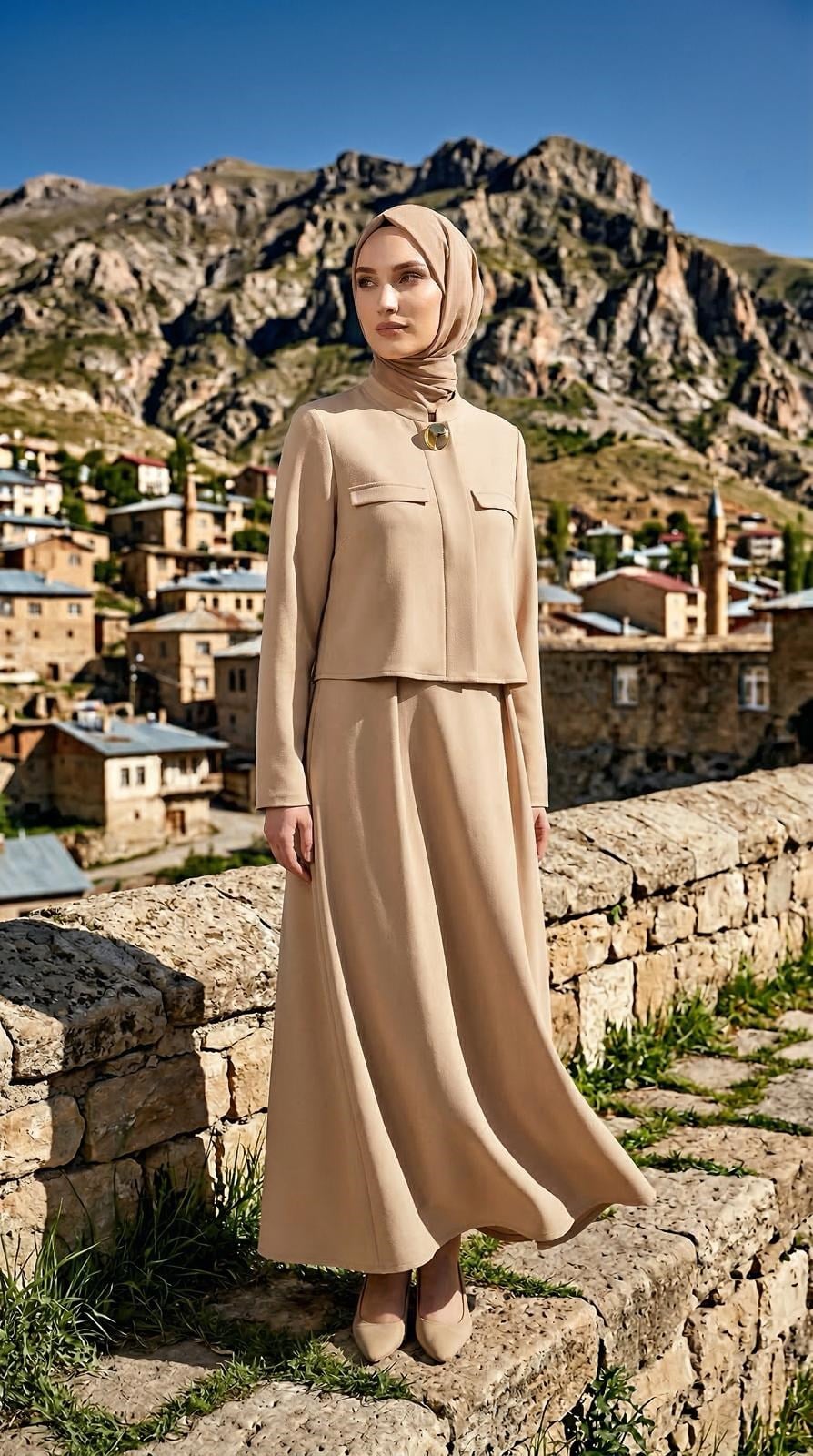 Armine TREND Büyük Düğme Detaylı Ceket Jile Takım Bej 26YT616