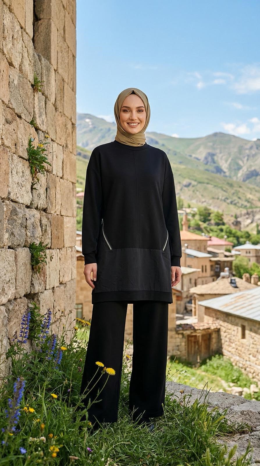 Armine TREND Çapraz Sim Geçişli Pantolonlu Takım Siyah 26YT690