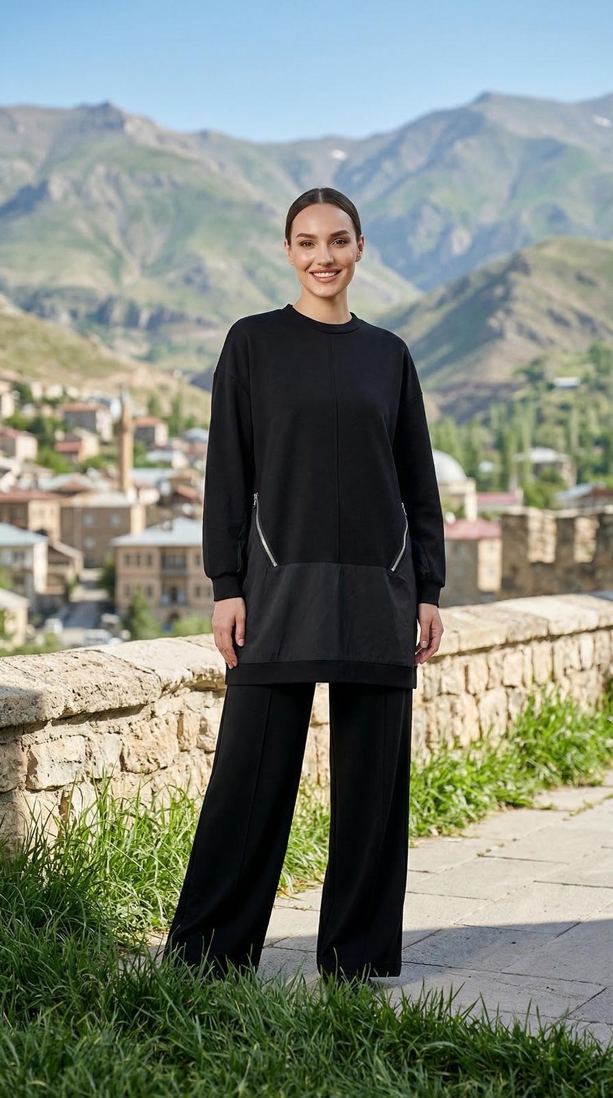 Armine TREND Çapraz Sim Geçişli Pantolonlu Takım Siyah 26YT690