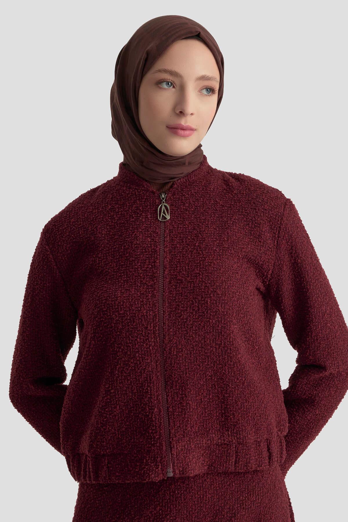Armine TREND Ceket Fermuar Detaylı Alt Üst Takım Bordo 25KT627