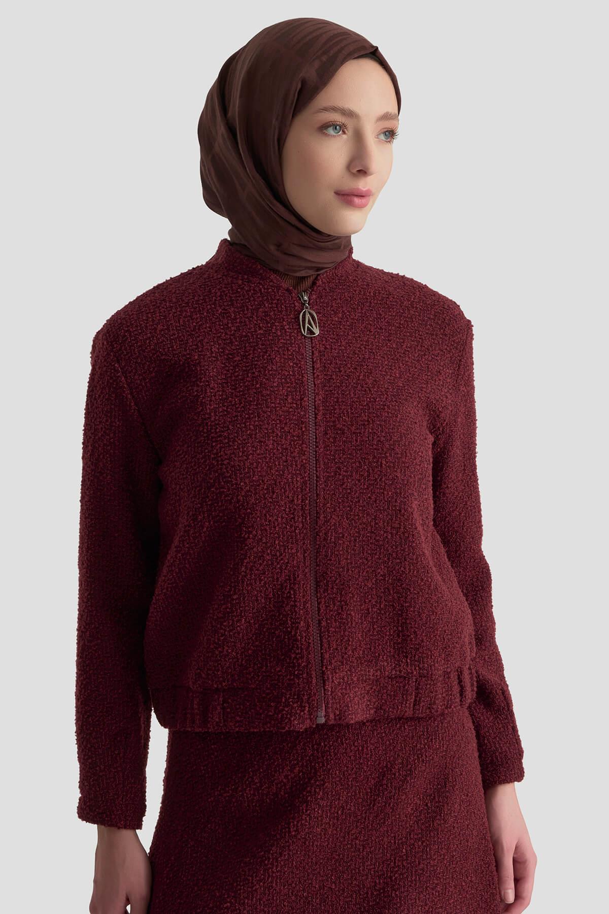 Armine TREND Ceket Fermuar Detaylı Alt Üst Takım Bordo 25KT627
