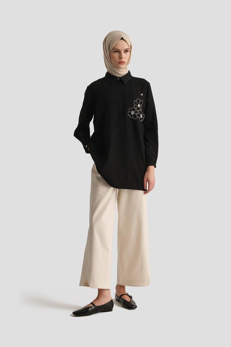 Armine TREND Cep Çiçek Detaylı Tunik Siyah 25YT4150