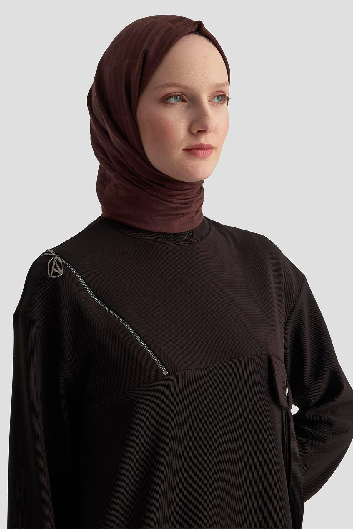 ARMİNE TREND Cep Kapağı Kuşgözü Detaylı Fitilli Tunik Siyah 25KT453