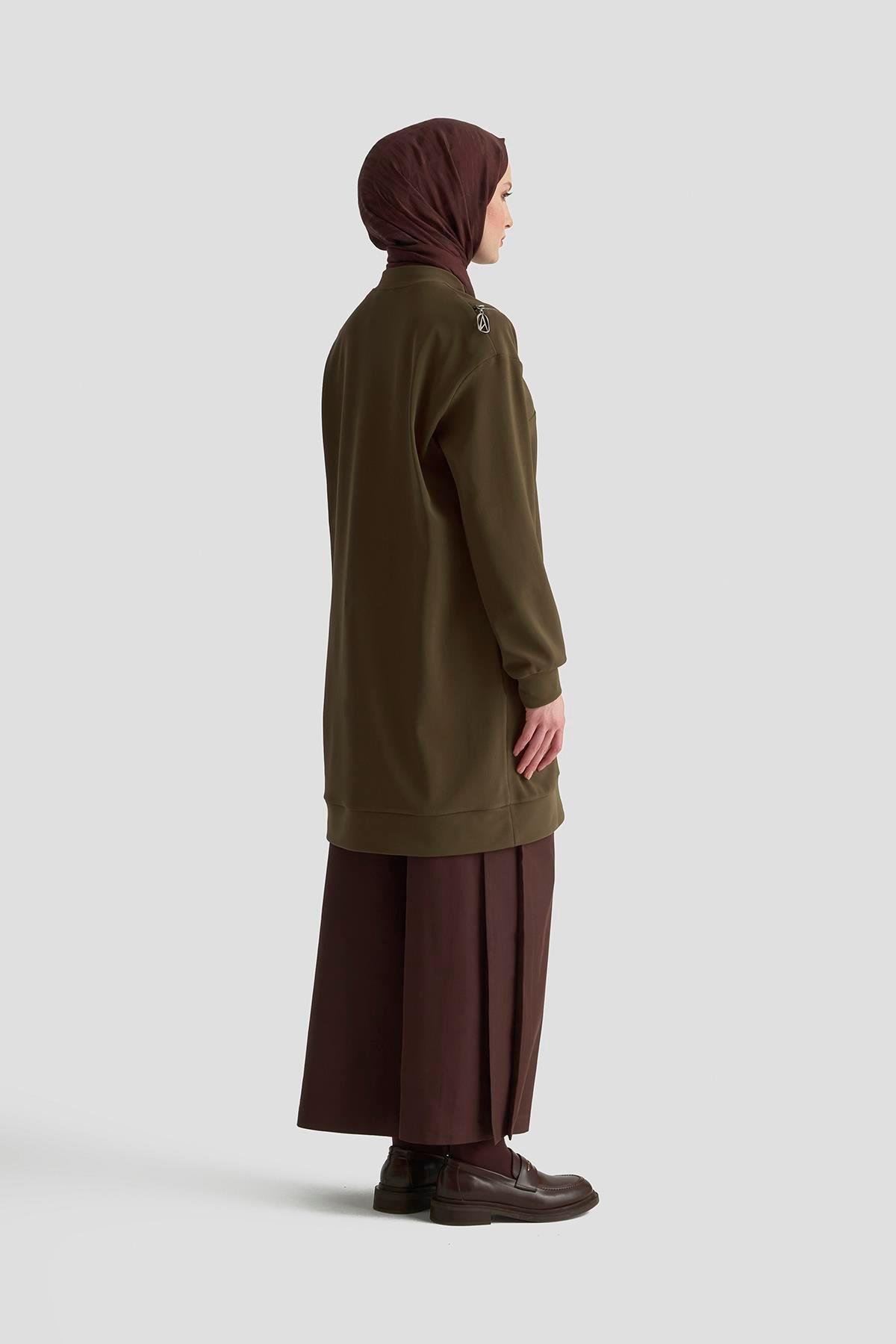 ARMİNE TREND Cep Kapağı Kuşgözü Detaylı Fitilli Tunik Haki 25KT453