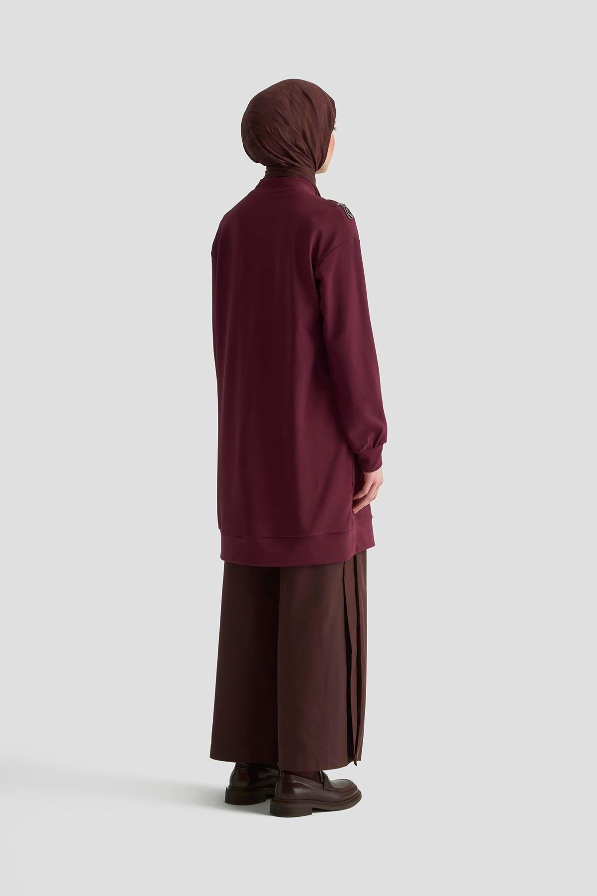 ARMİNE TREND Cep Kapağı Kuşgözü Detaylı Fitilli Tunik Bordo 25KT453