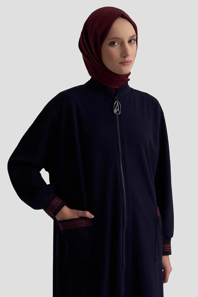Armine TREND Cep ve Kol Sim İşlemeli Tam Boy Ceket Lacivert 25KT557