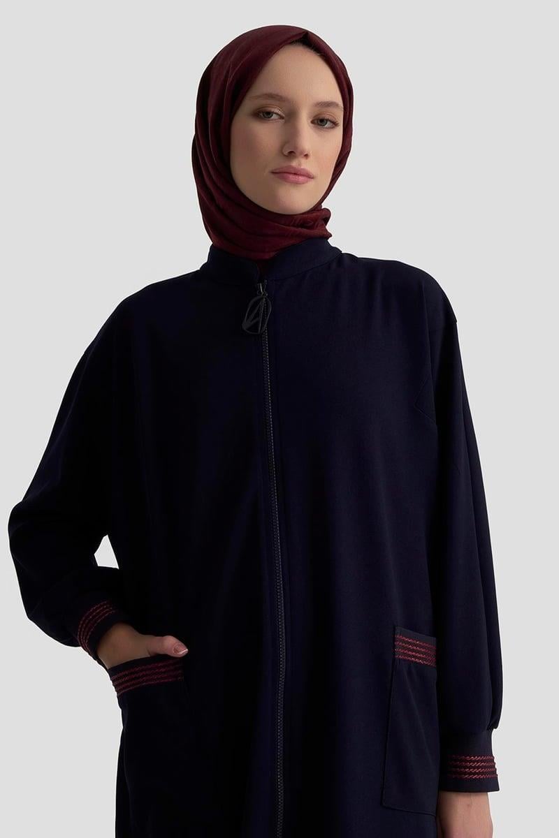 Armine TREND Cep ve Kol Sim İşlemeli Tam Boy Ceket Lacivert 25KT557