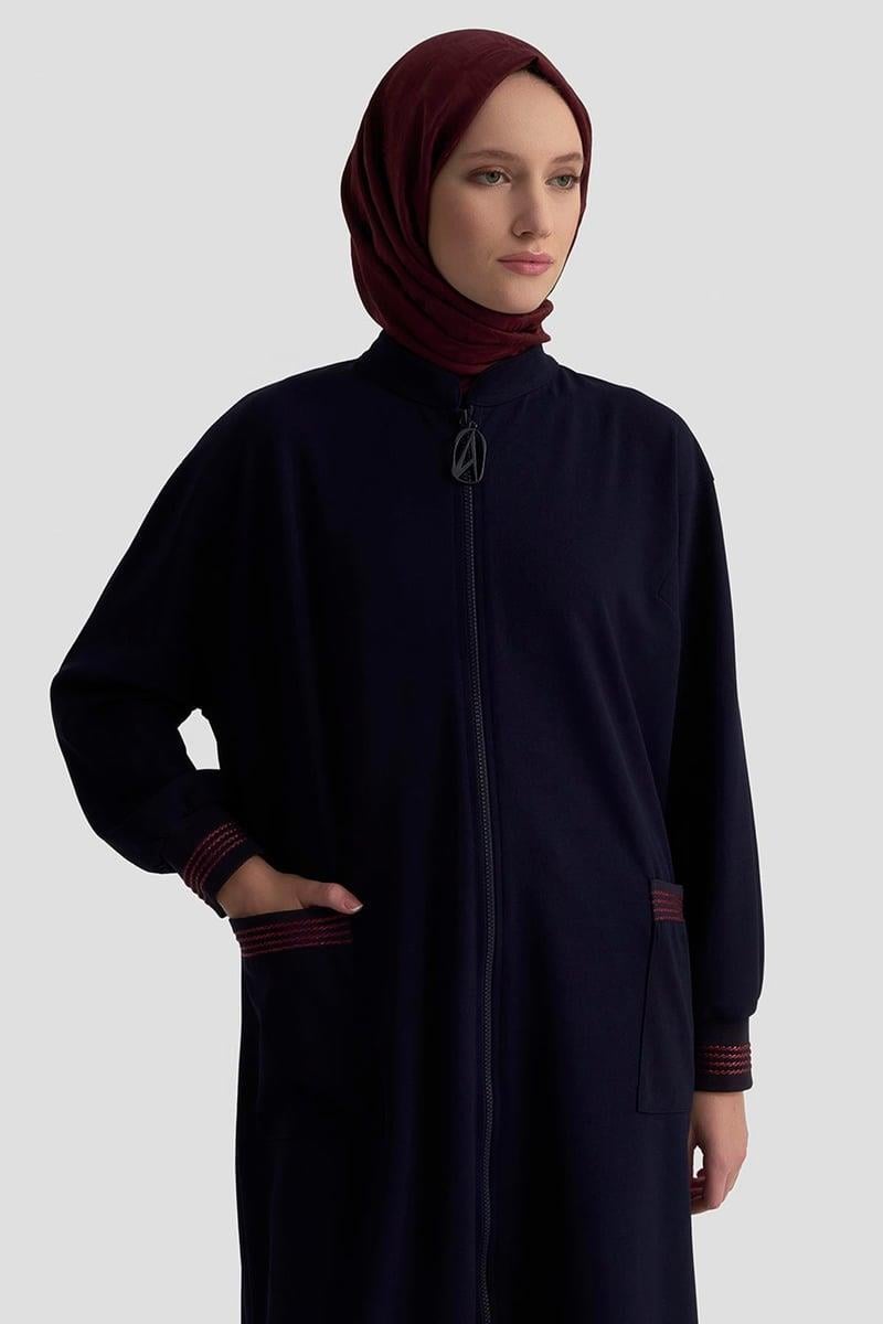 Armine TREND Cep ve Kol Sim İşlemeli Tam Boy Ceket Lacivert 25KT557