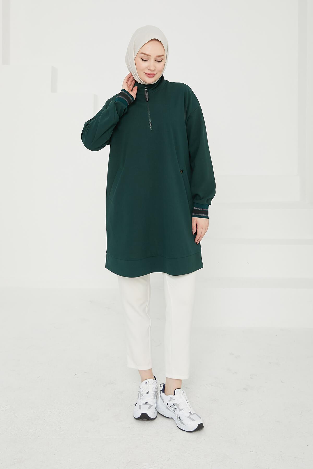 Armine TREND Cepli Önden Fermuarlı Tunik Zümrüt 24KT480