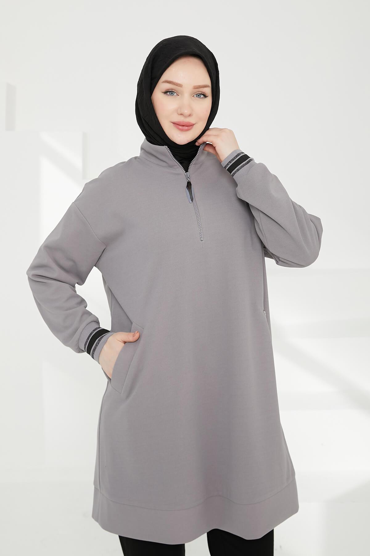 Armine TREND Cepli Önden Fermuarlı Tunik Gri 24KT480