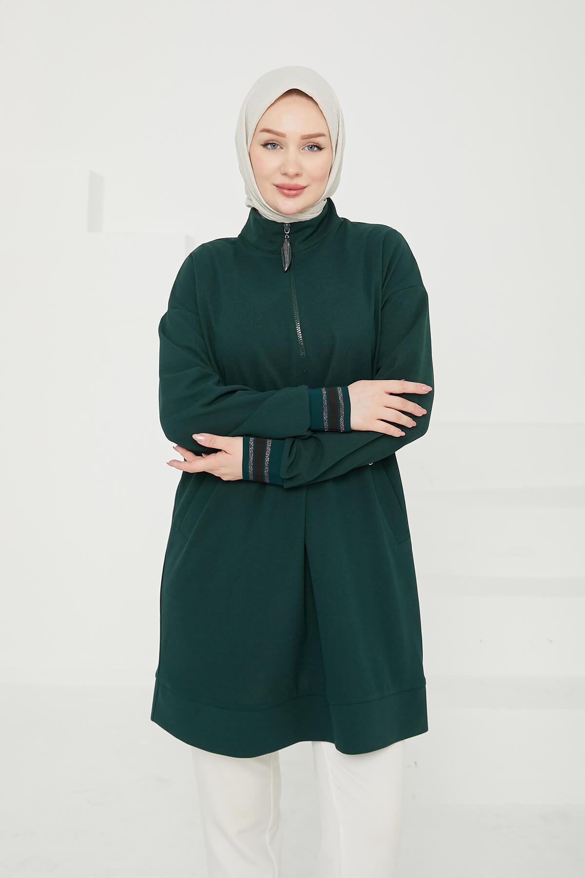 Armine TREND Cepli Önden Fermuarlı Tunik Zümrüt 24KT480