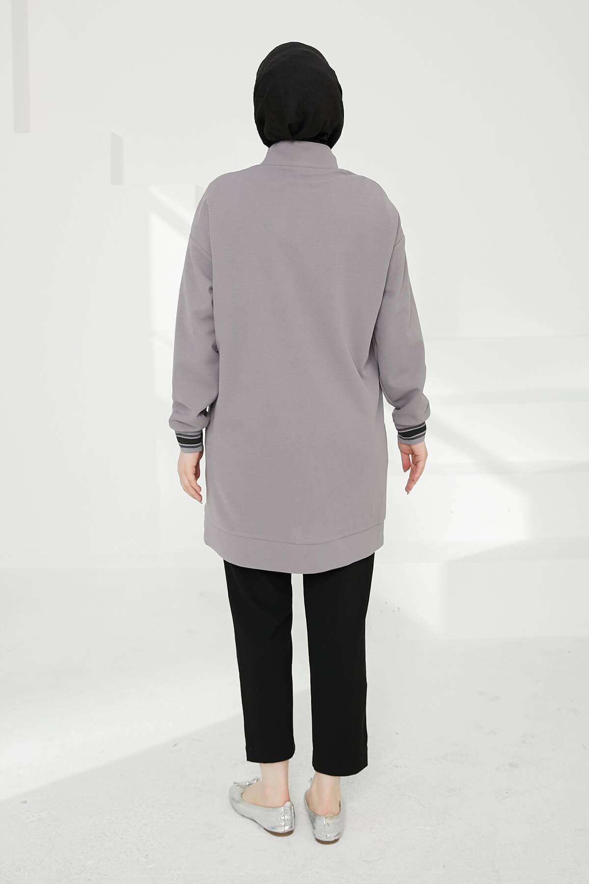 Armine TREND Cepli Önden Fermuarlı Tunik Gri 24KT480