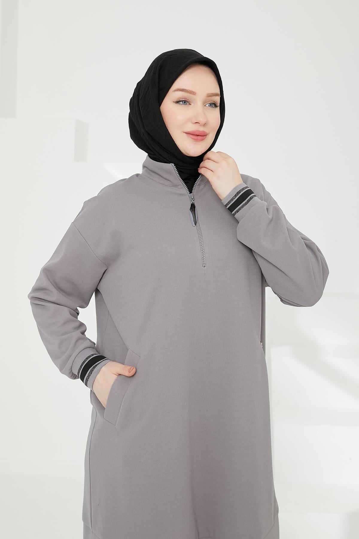 Armine TREND Cepli Önden Fermuarlı Tunik Gri 24KT480