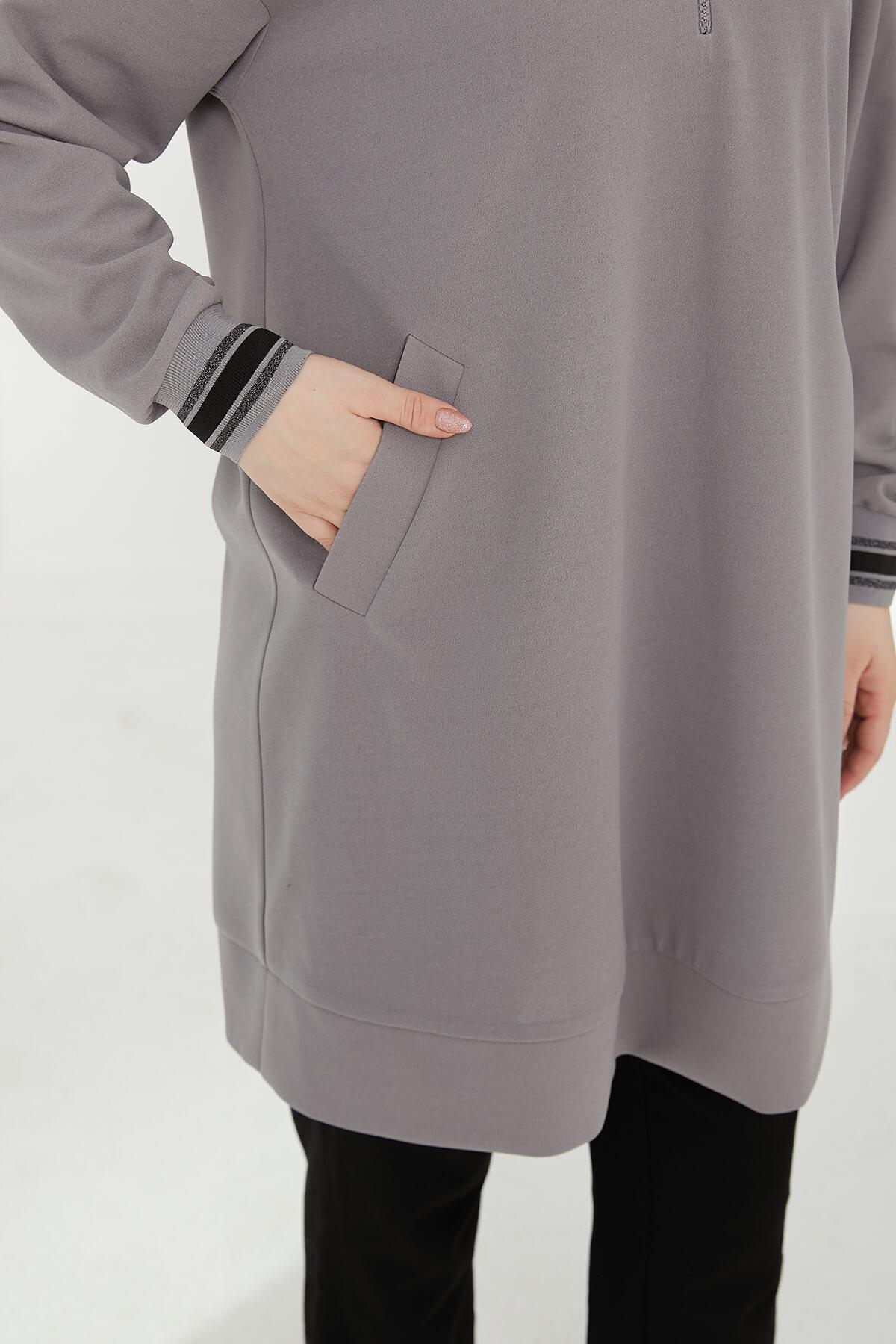Armine TREND Cepli Önden Fermuarlı Tunik Gri 24KT480