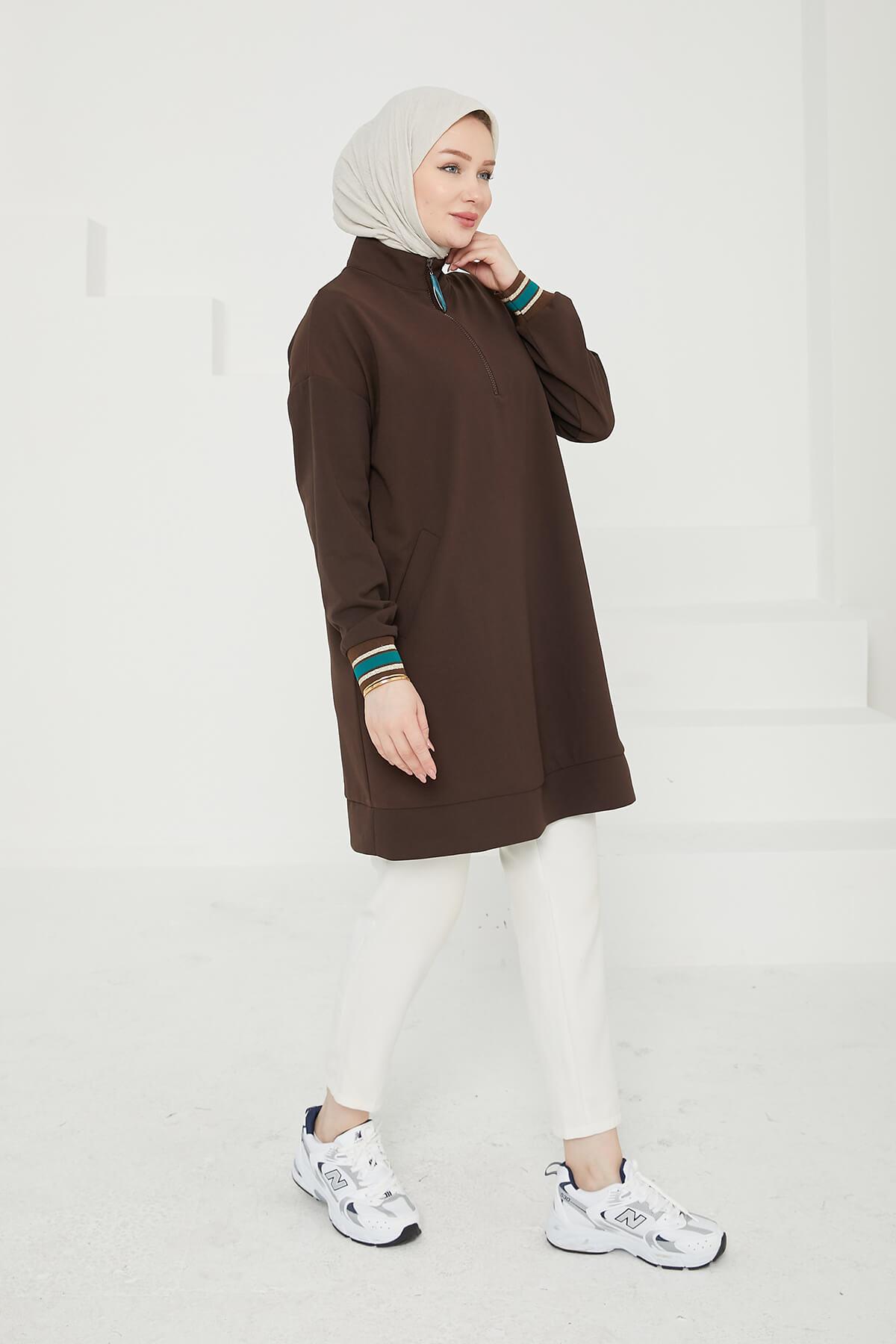 Armine TREND Cepli Önden Fermuarlı Tunik Acı Kahve 24KT480