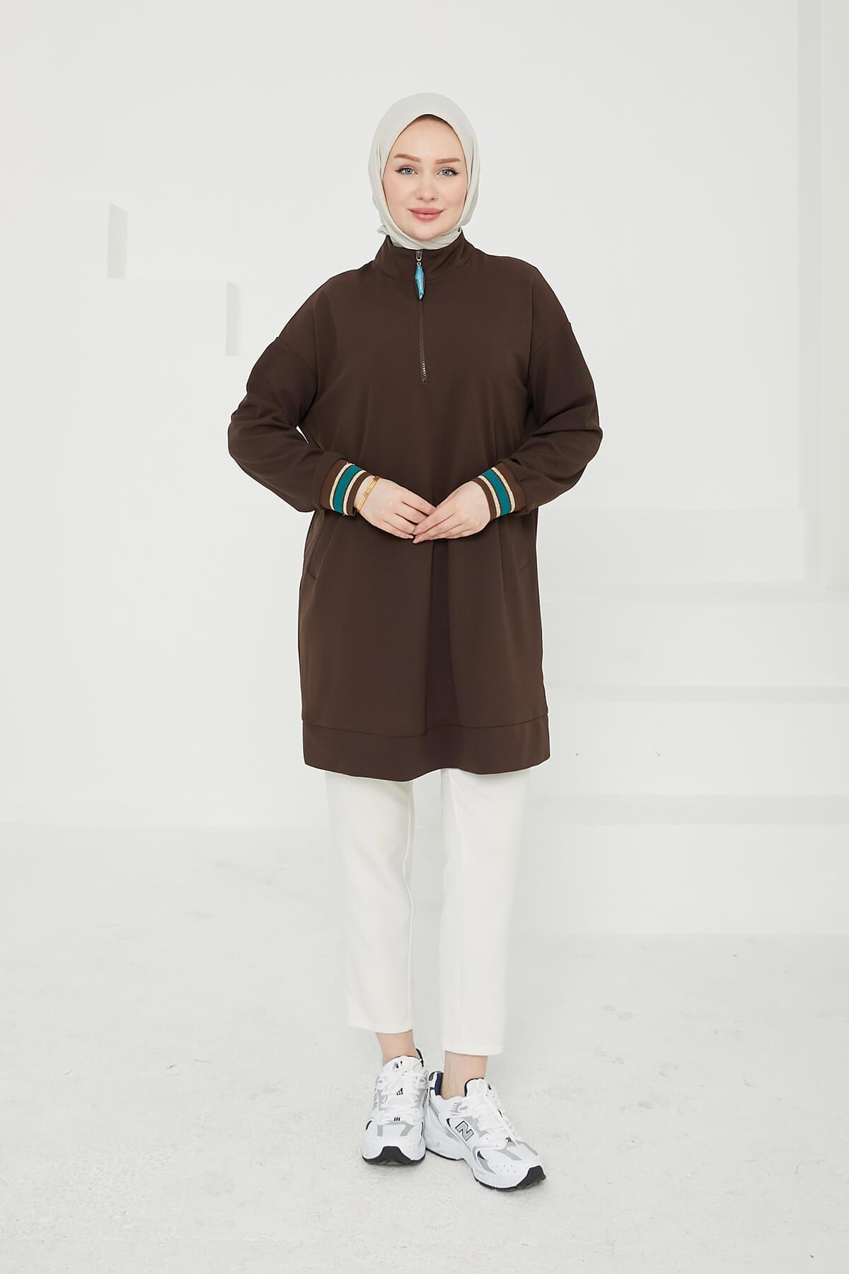 Armine TREND Cepli Önden Fermuarlı Tunik Acı Kahve 24KT480