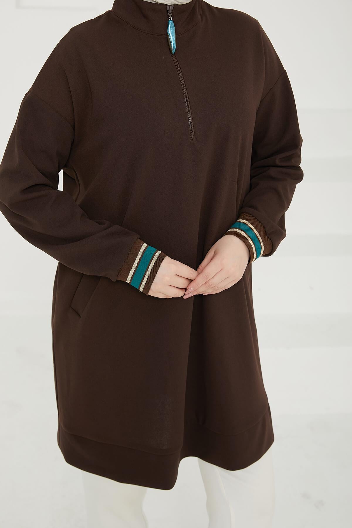 Armine TREND Cepli Önden Fermuarlı Tunik Acı Kahve 24KT480