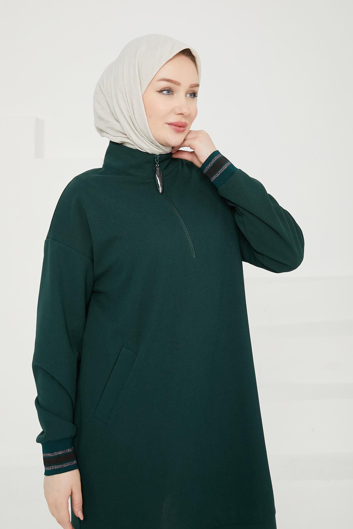 Armine TREND Cepli Önden Fermuarlı Tunik Zümrüt 24KT480