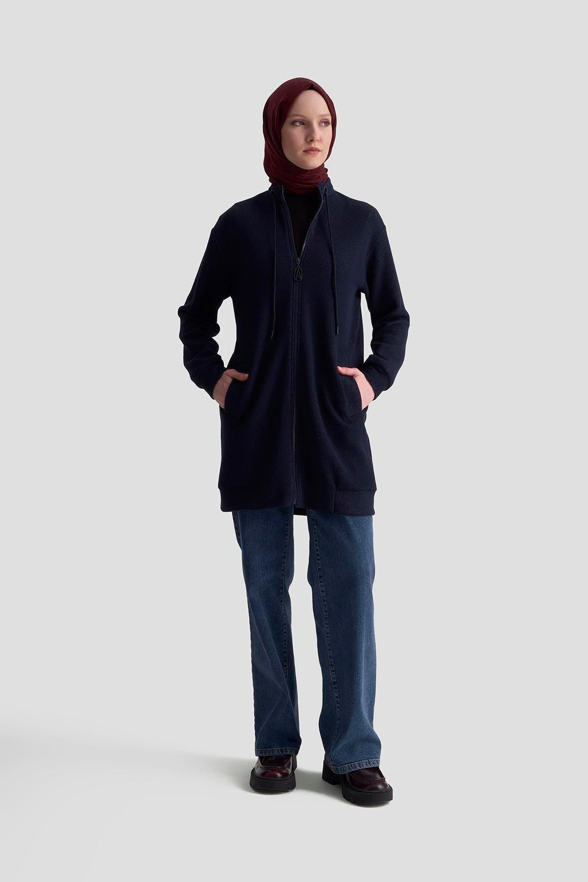 Armine TREND Cepli Sim Detaylı Ceket - Tunik Lacivert 25KT555