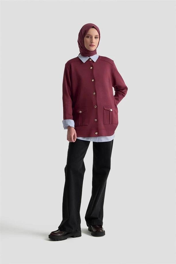 Armine TREND Cepli Triko Hırka Bordo 25YTD4120