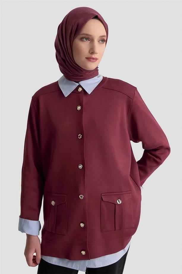 Armine TREND Cepli Triko Hırka Bordo 25YTD4120
