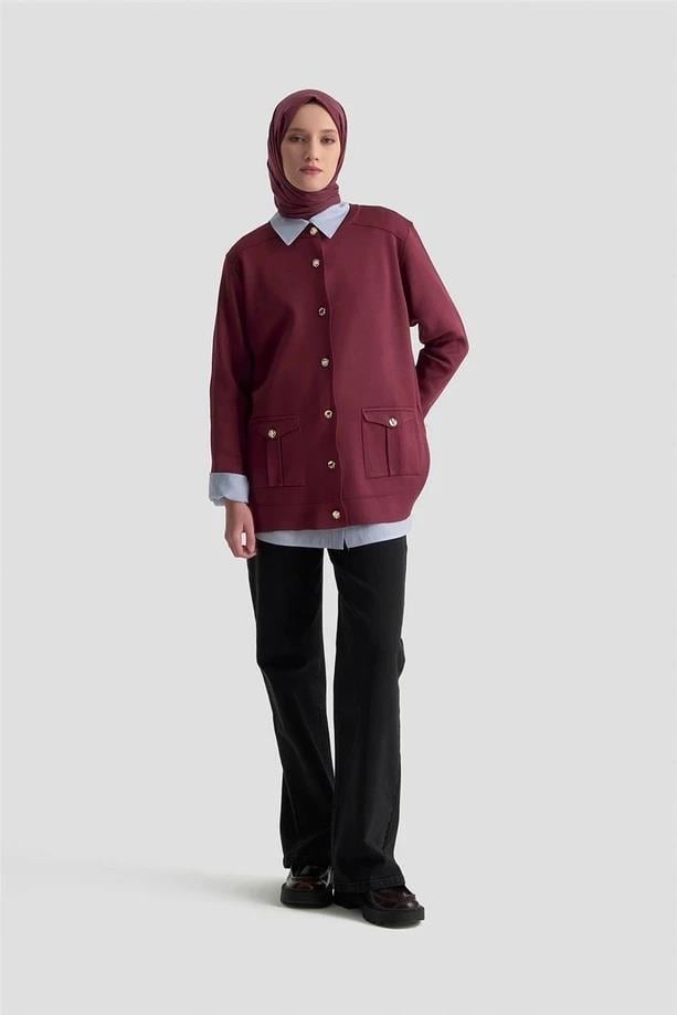 Armine TREND Cepli Triko Hırka Bordo 25YTD4120