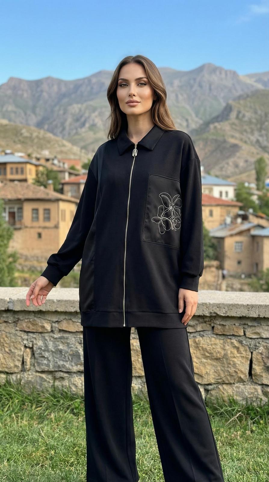 Armine TREND Çiçek Detaylı Bayan Takım Siyah 26YT601