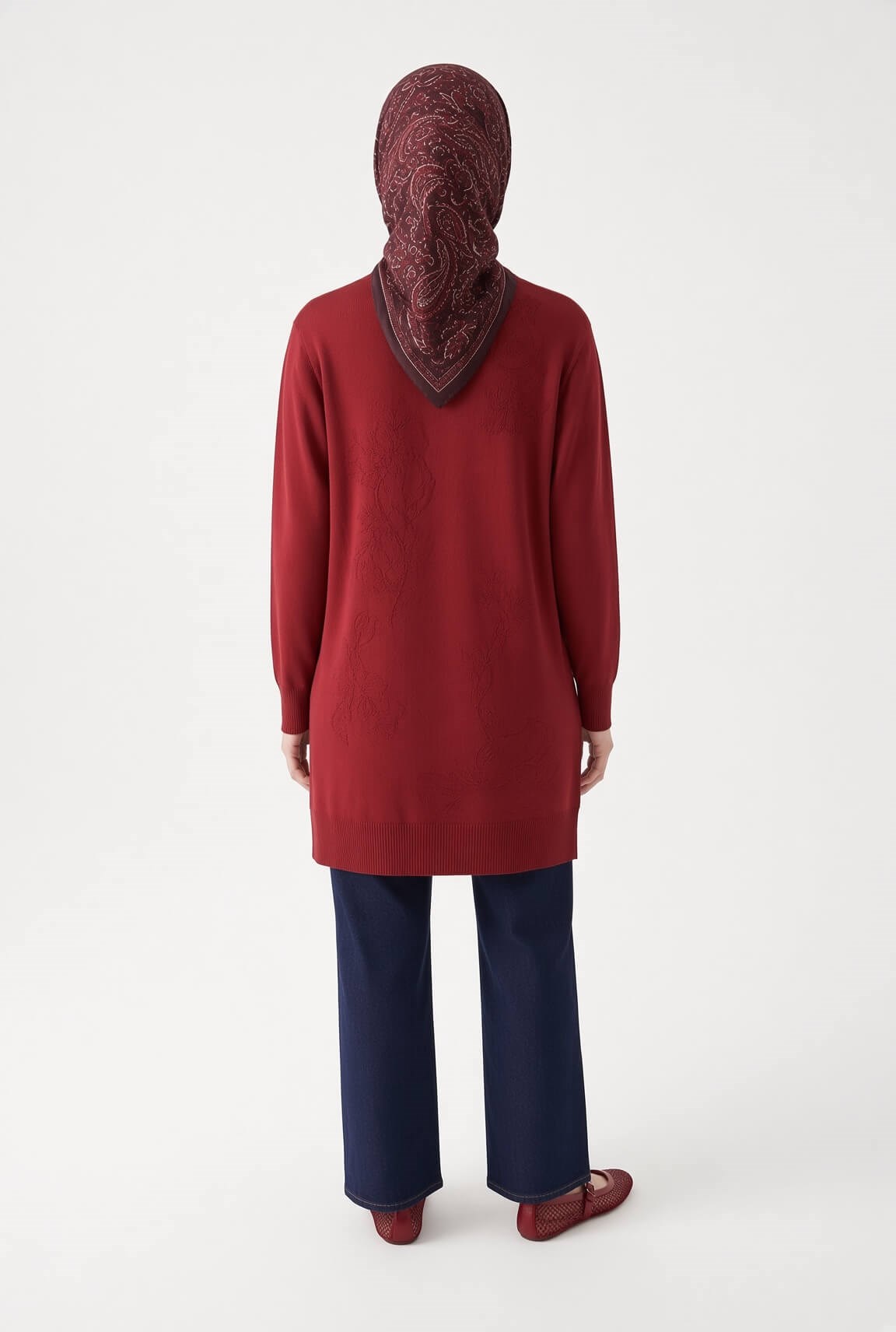 Armine TREND Çiçek Nakışlı Fermuarlı Triko Tunik Bordo 25KTD4111