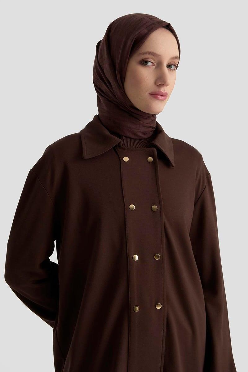 Armine TREND Çift Düğme Detay 2 İplik Tunik Kahve 25KT422