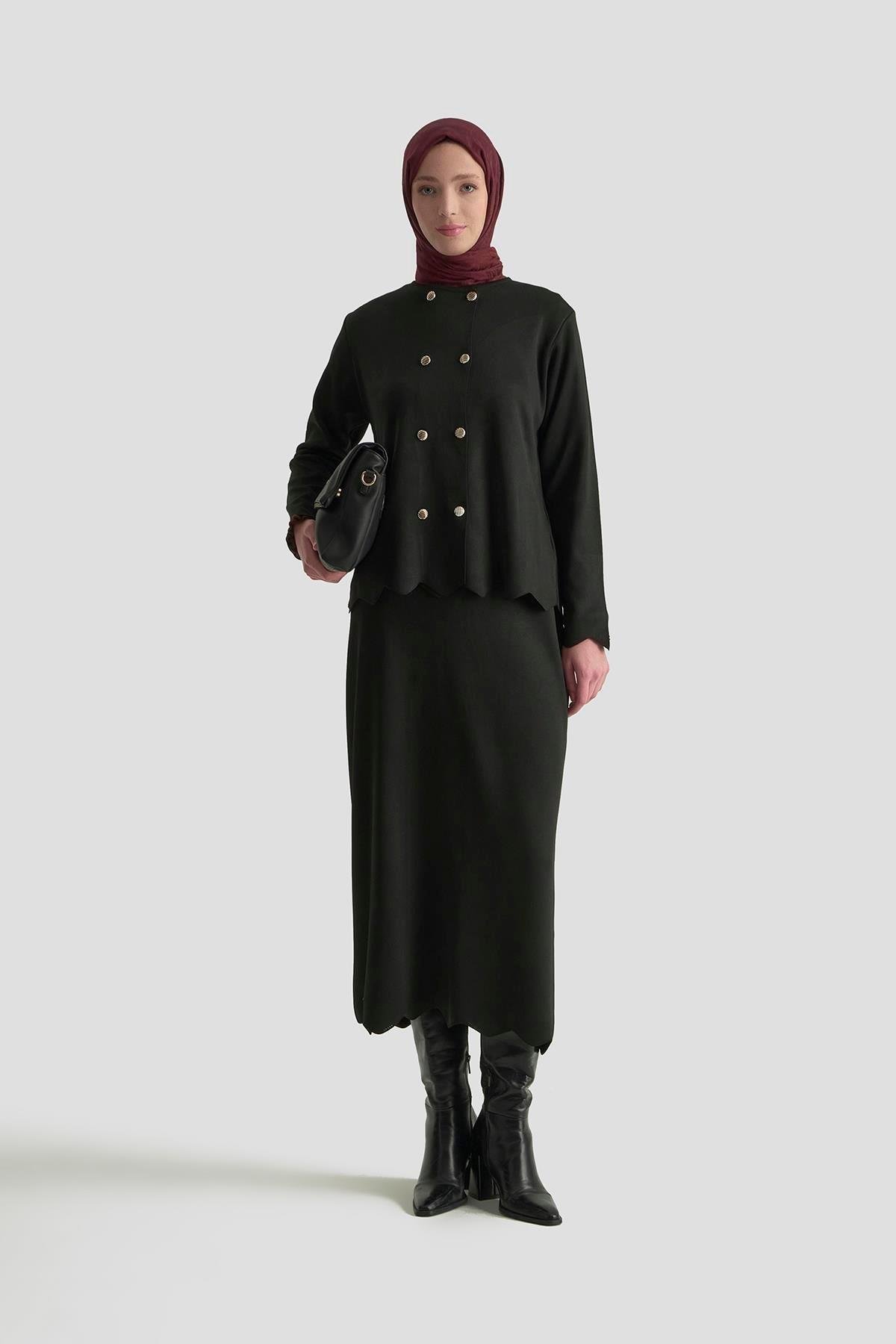 Armine TREND Çift Düğme Detaylı Etekli  Merserize Takım Siyah 25YTD6118