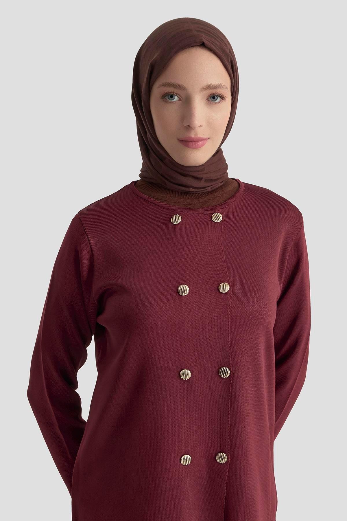 Armine TREND Çift Düğme Detaylı Etekli  Merserize Takım Bordo 25YTD6118