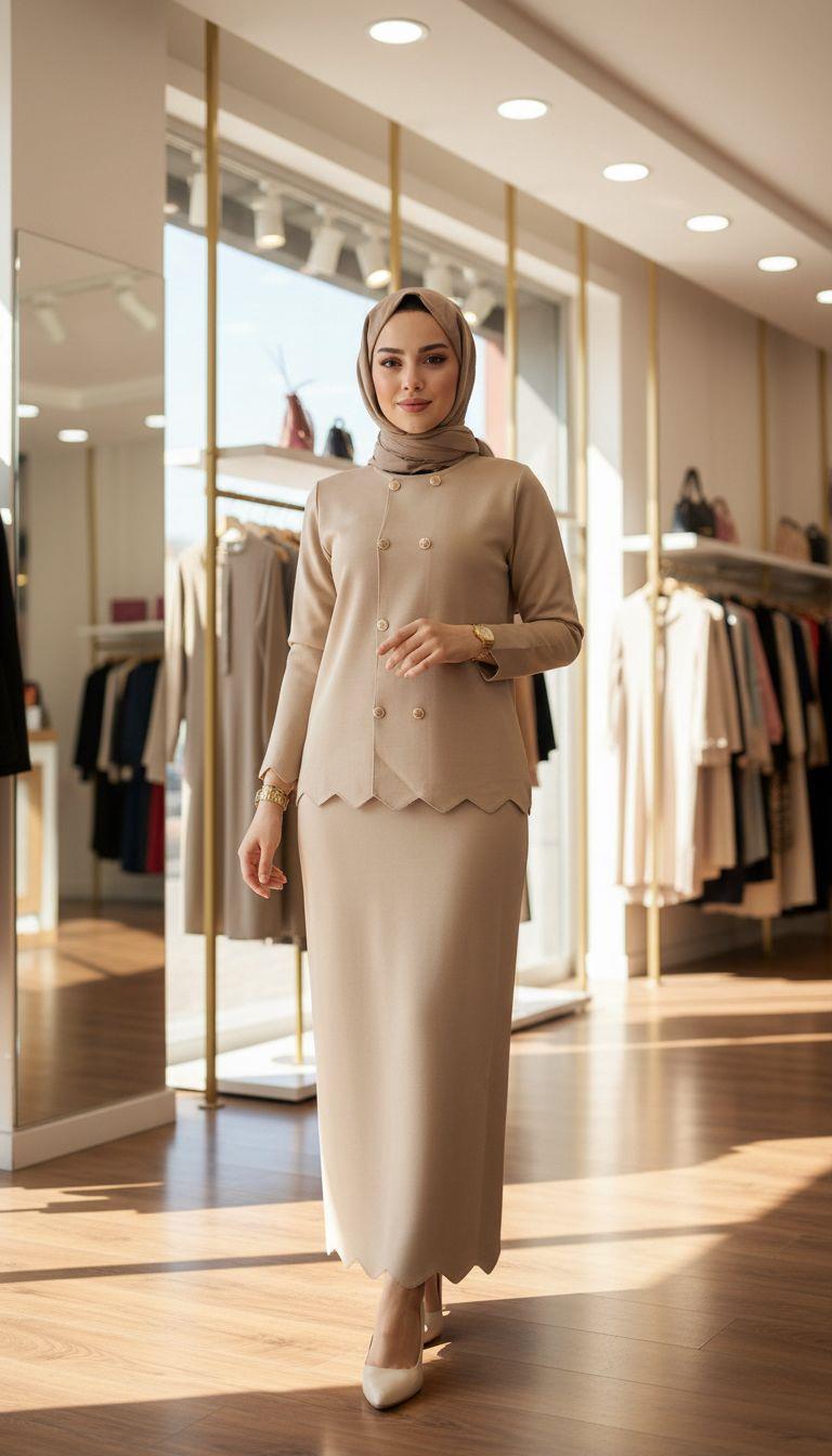 Armine TREND Çift Düğme Detaylı Etekli  Merserize Takım Koyu Taş 25YTD6118