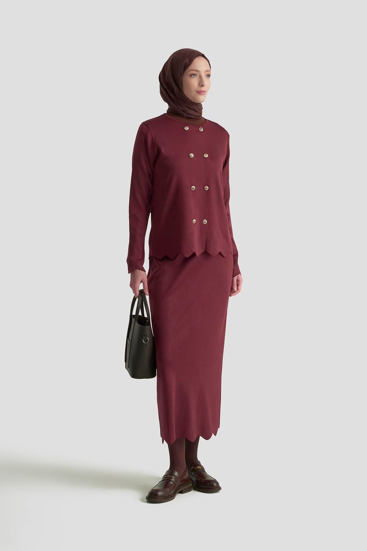 Armine TREND Çift Düğme Detaylı Etekli  Merserize Takım Bordo 25YTD6118