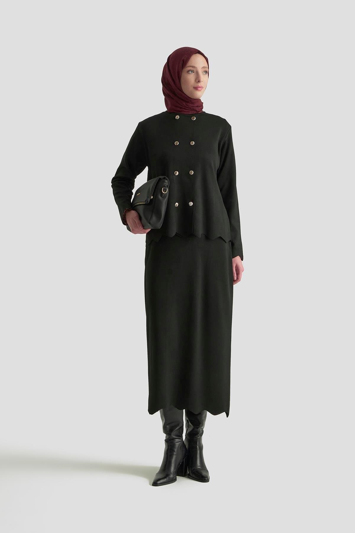 Armine TREND Çift Düğme Detaylı Etekli  Merserize Takım Siyah 25YTD6118