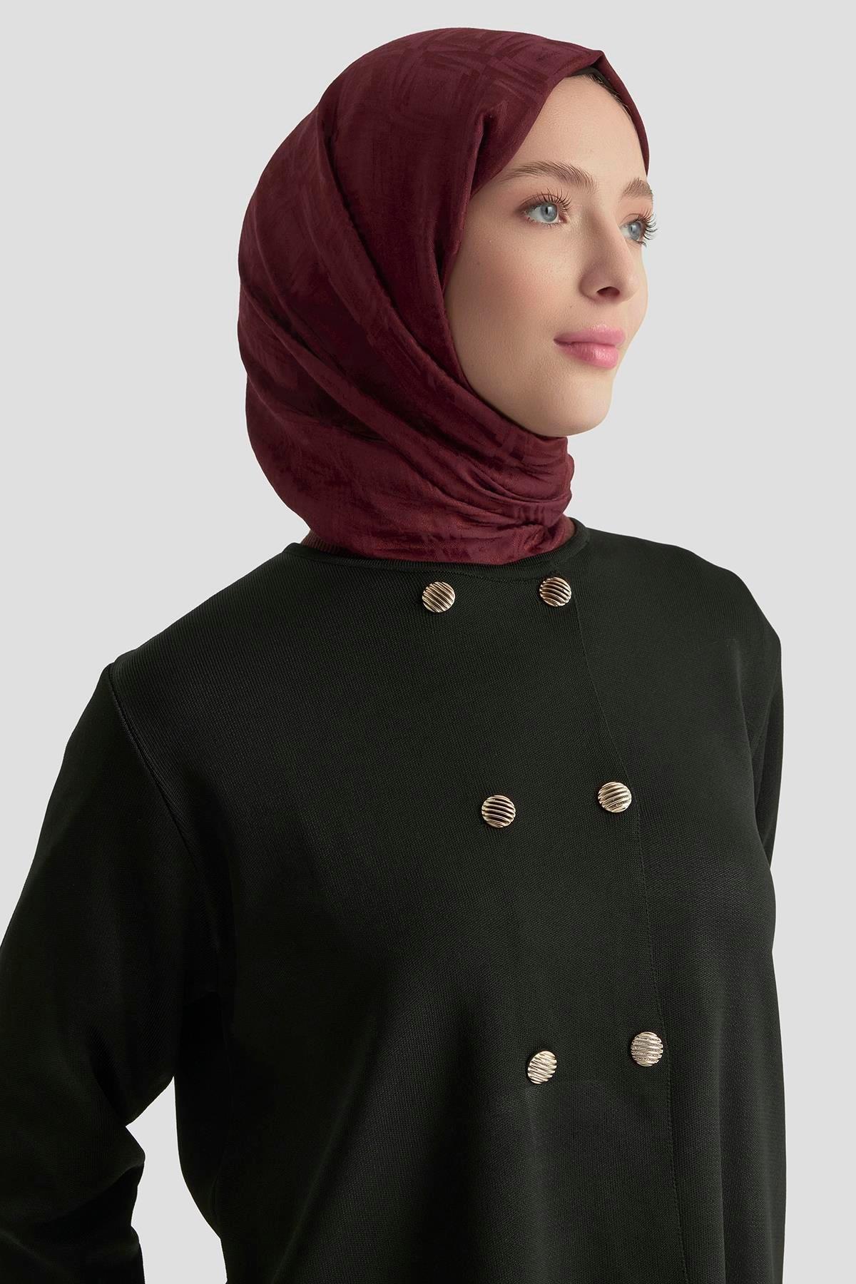 Armine TREND Çift Düğme Detaylı Etekli  Merserize Takım Siyah 25YTD6118