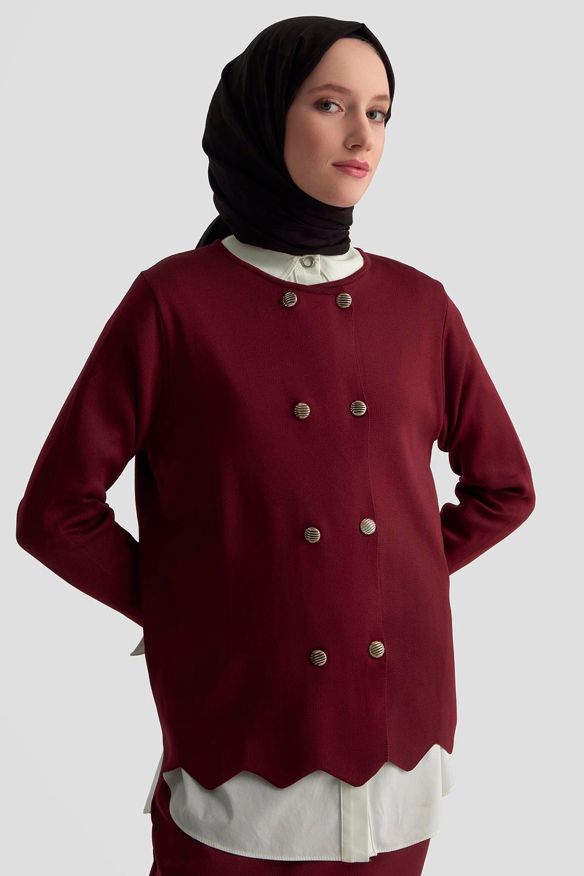 Armine TREND Çift Düğme Detaylı Etekli  Merserize Takım Bordo 25YTD6118