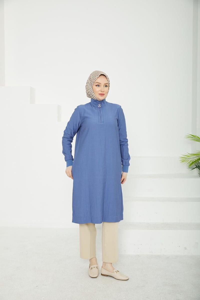 Armine TREND Çilek Kumaş Bayan Tunik İndigo 25YT433
