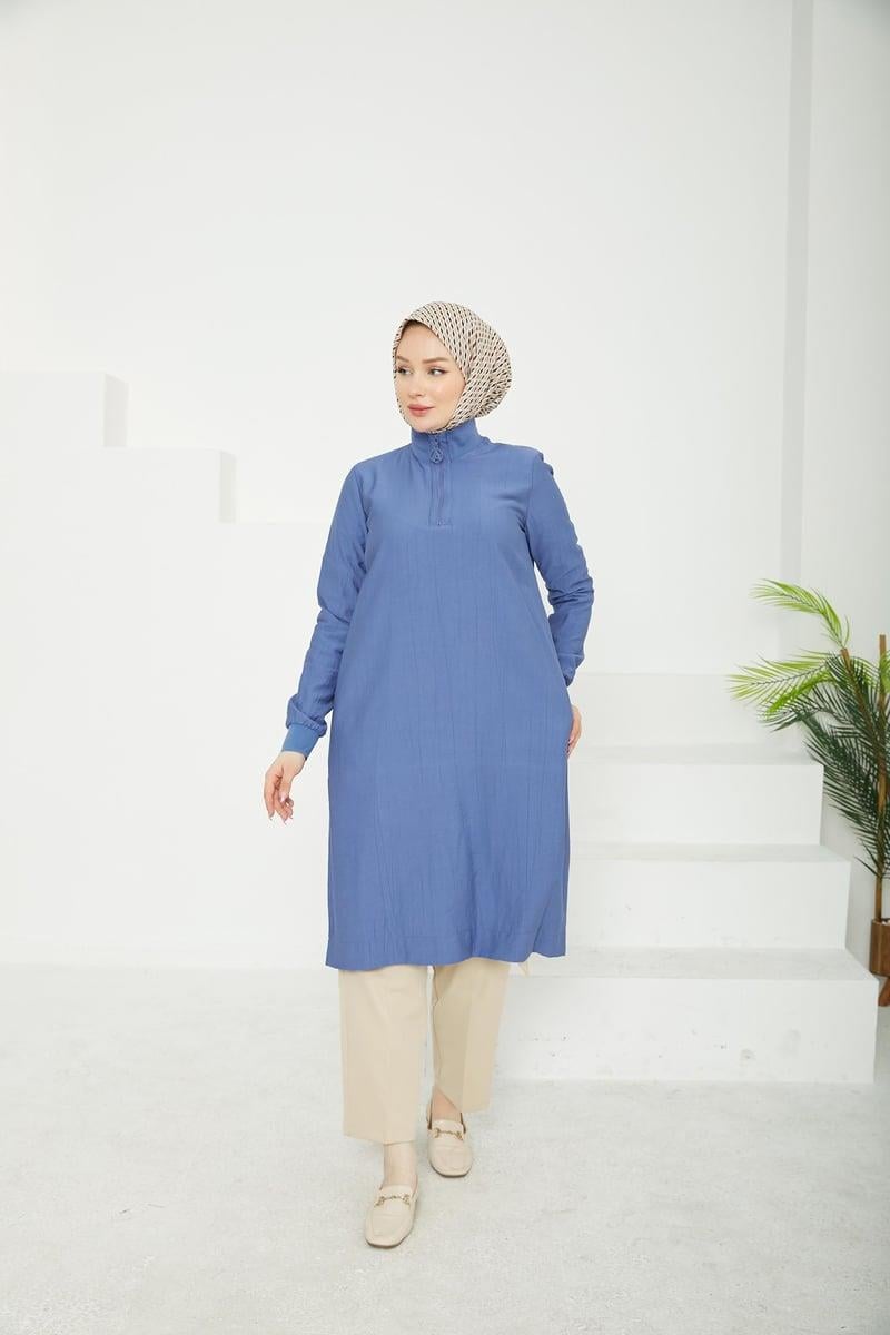 Armine TREND Çilek Kumaş Bayan Tunik İndigo 25YT433
