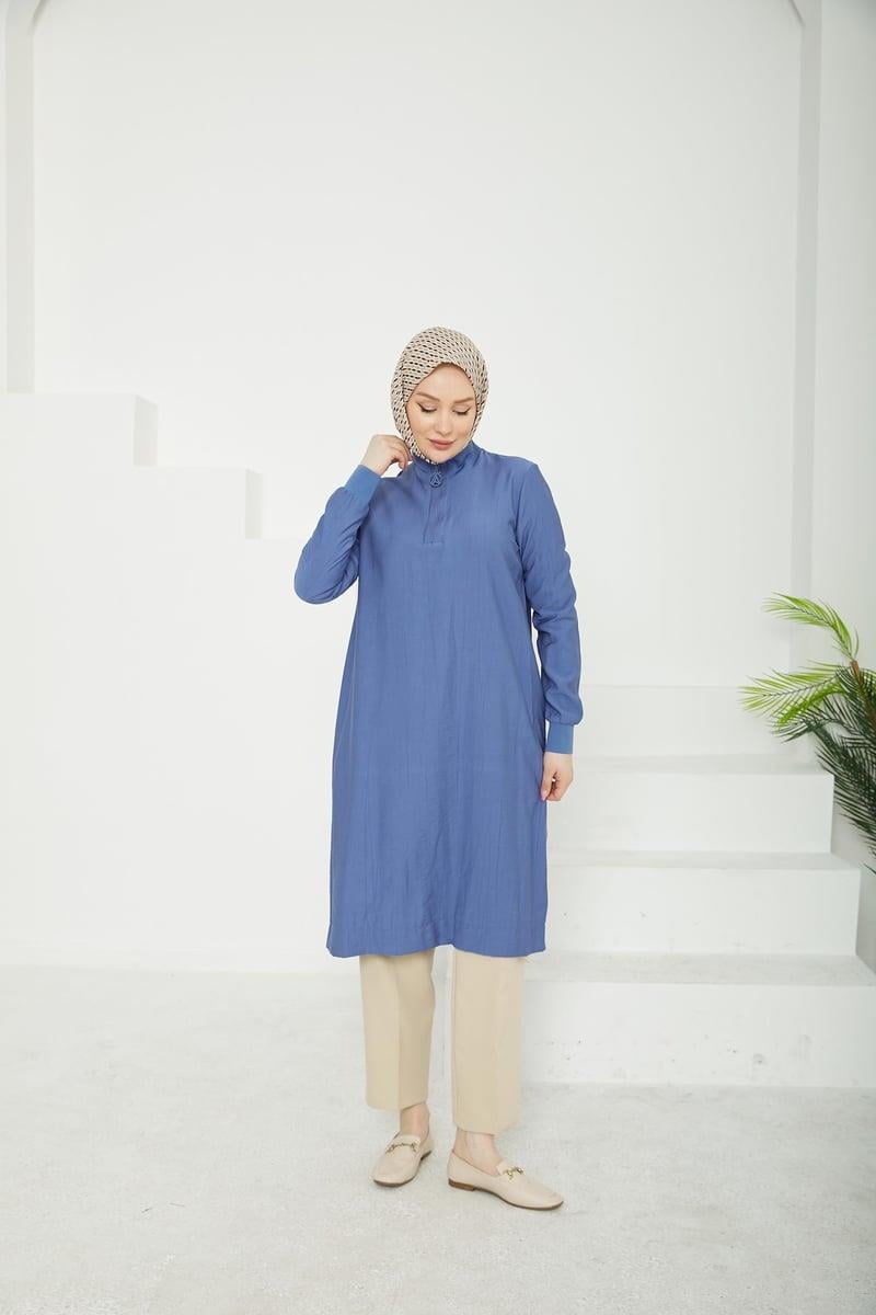Armine TREND Çilek Kumaş Bayan Tunik İndigo 25YT433