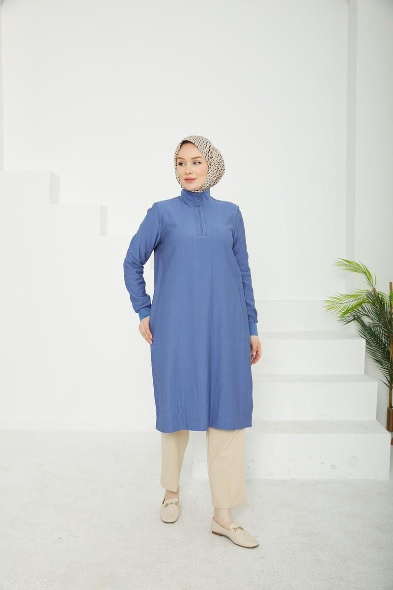 Armine TREND Çilek Kumaş Bayan Tunik İndigo 25YT433