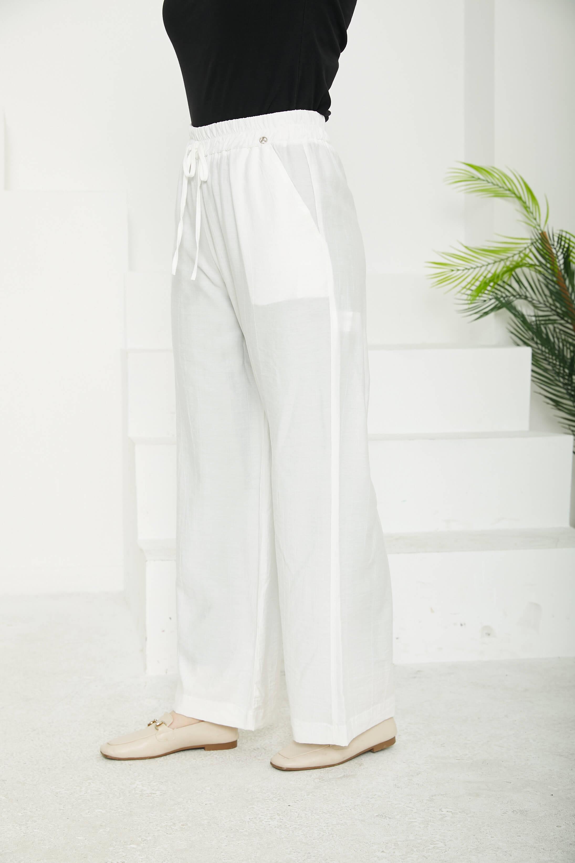 Armine TREND Çilek Kumaş Beli Lastikli Pantolon Ekru 25YT209