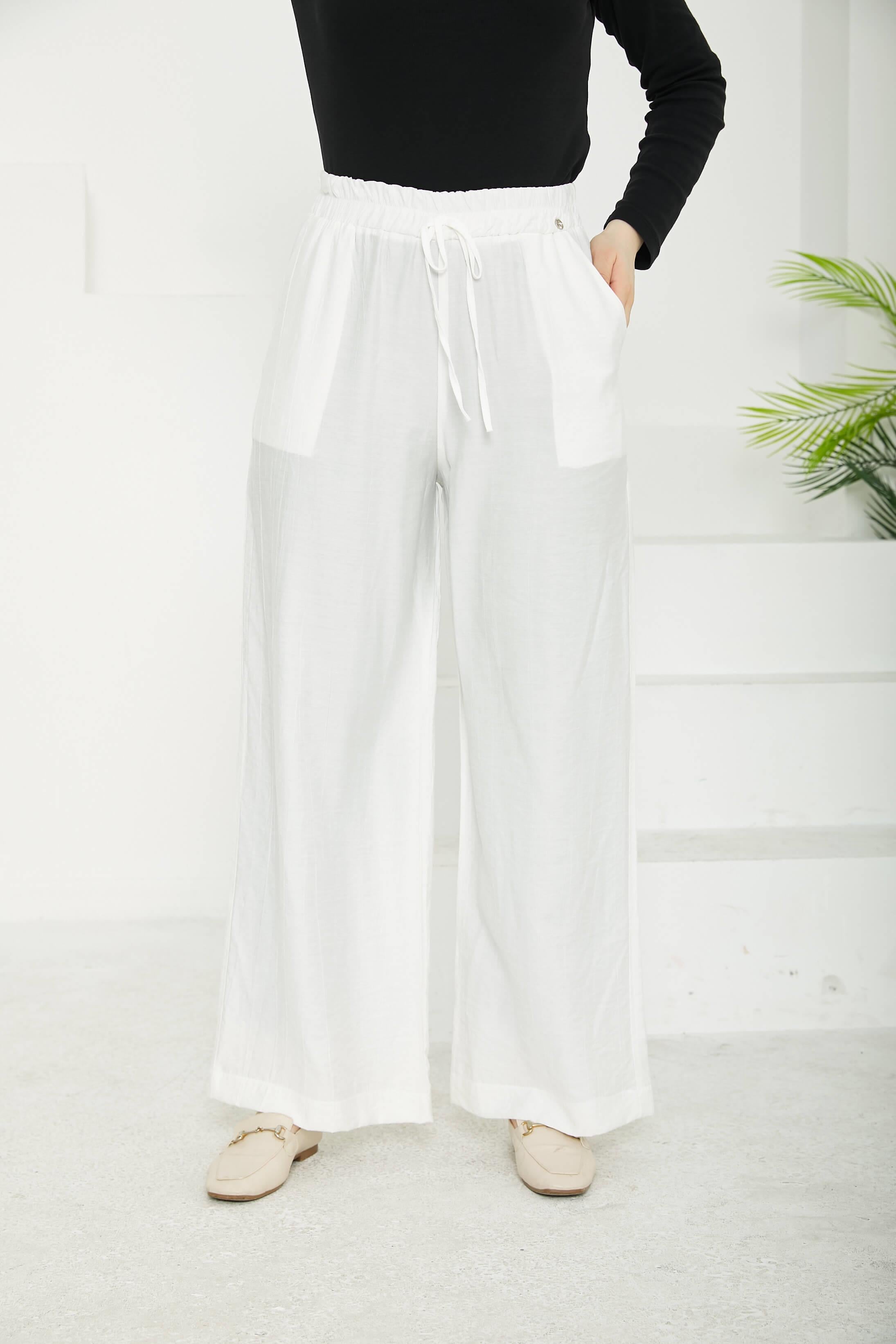Armine TREND Çilek Kumaş Beli Lastikli Pantolon Ekru 25YT209