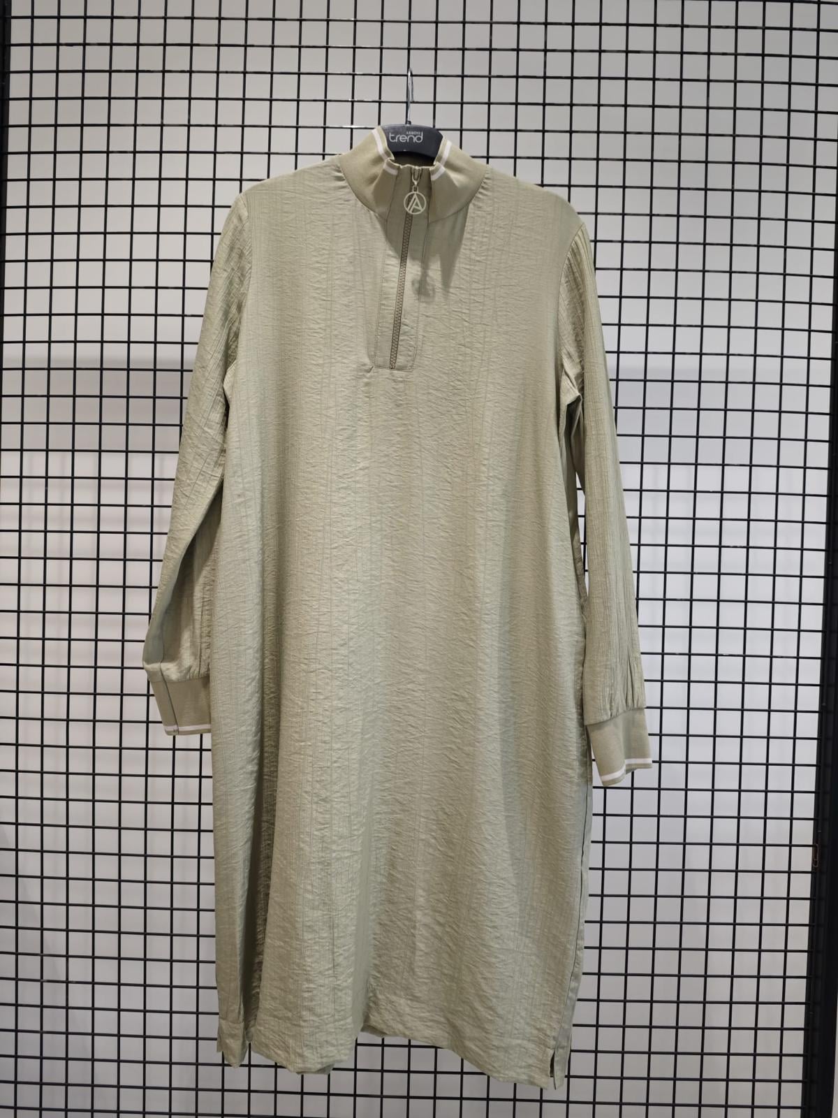 Armine TREND Çilek Kumaş Önden Fermuarlı Tunik Küf Yeşili 25YT433