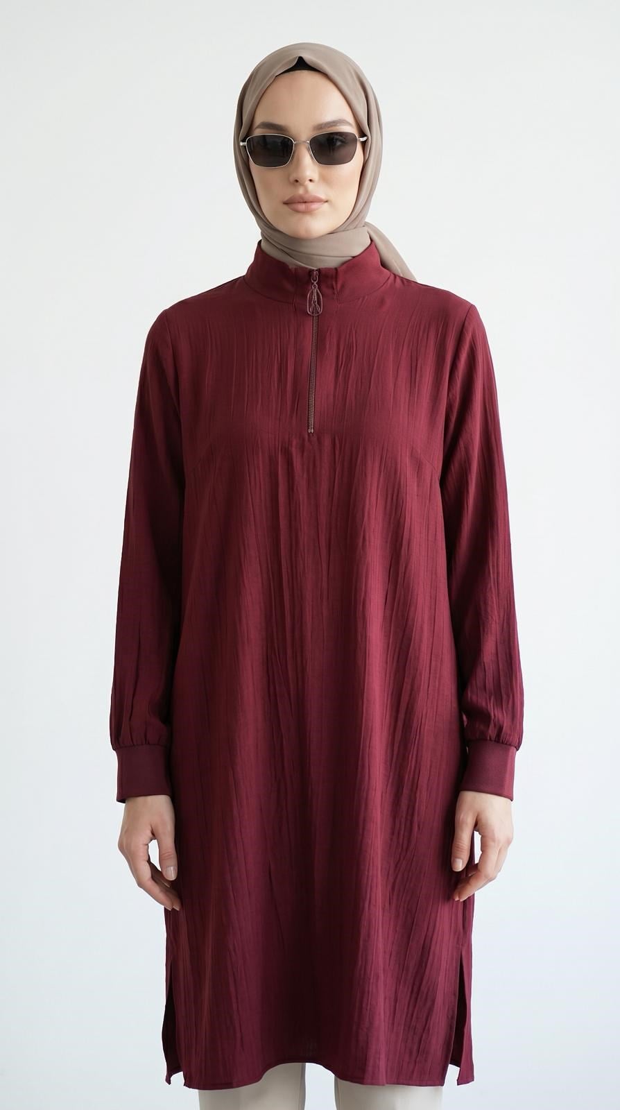 Armine TREND Çilek Kumaş Yarım Fermuarlı Tunik Bordo 26YT462