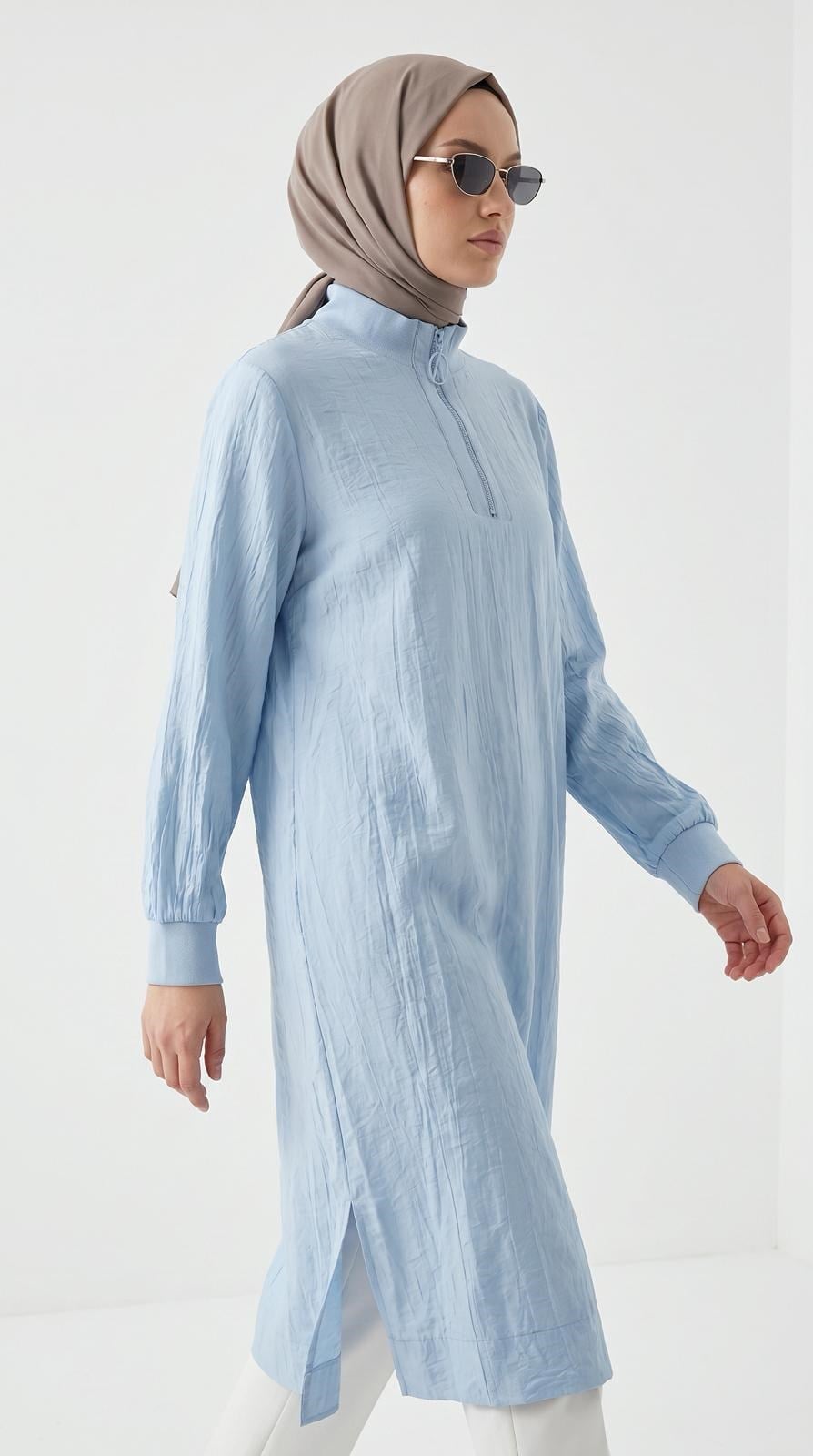 Armine TREND Çilek Kumaş Yarım Fermuarlı Tunik Mavi 26YT462