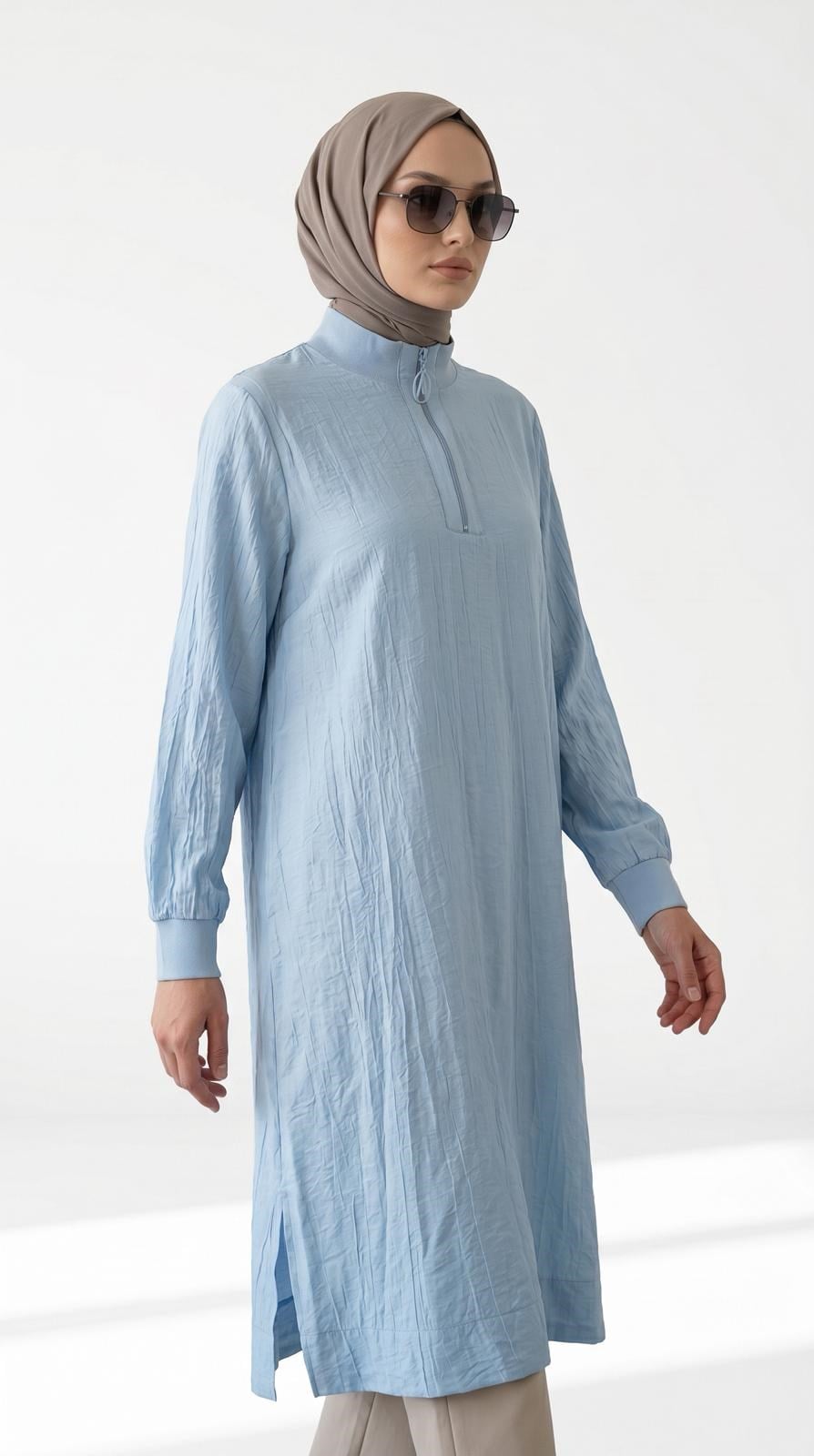 Armine TREND Çilek Kumaş Yarım Fermuarlı Tunik Mavi 26YT462