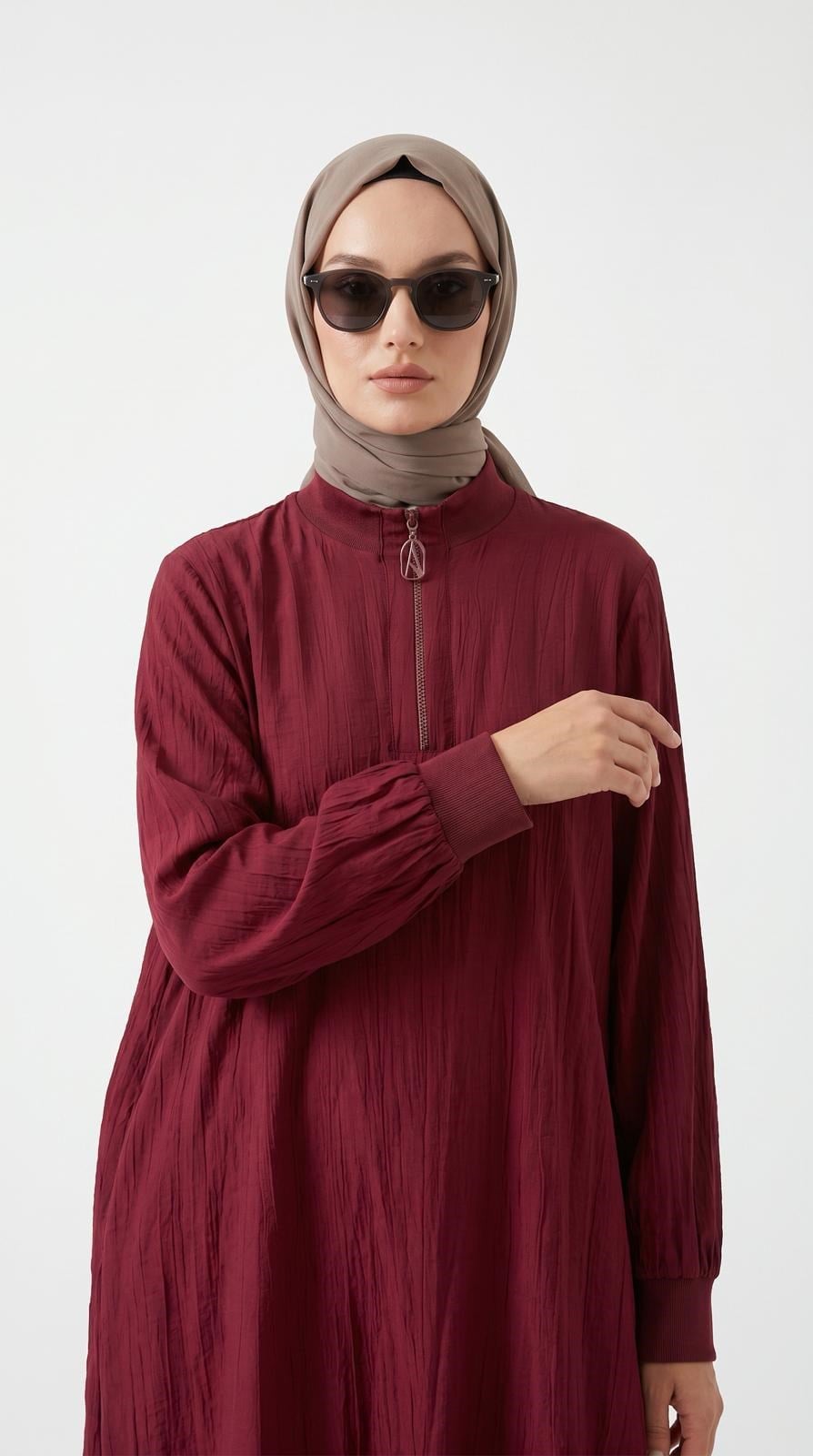 Armine TREND Çilek Kumaş Yarım Fermuarlı Tunik Bordo 26YT462